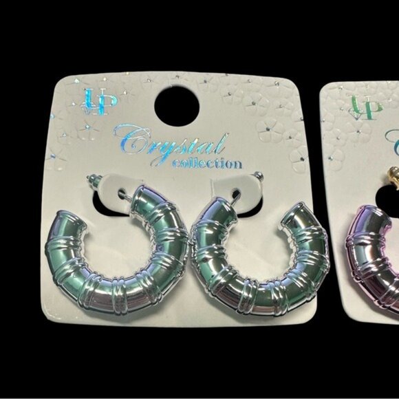 LP Crystal Collection Metallic Hoop Earrings In Iridescent Pink & Green Finish - Picture 3 of 3